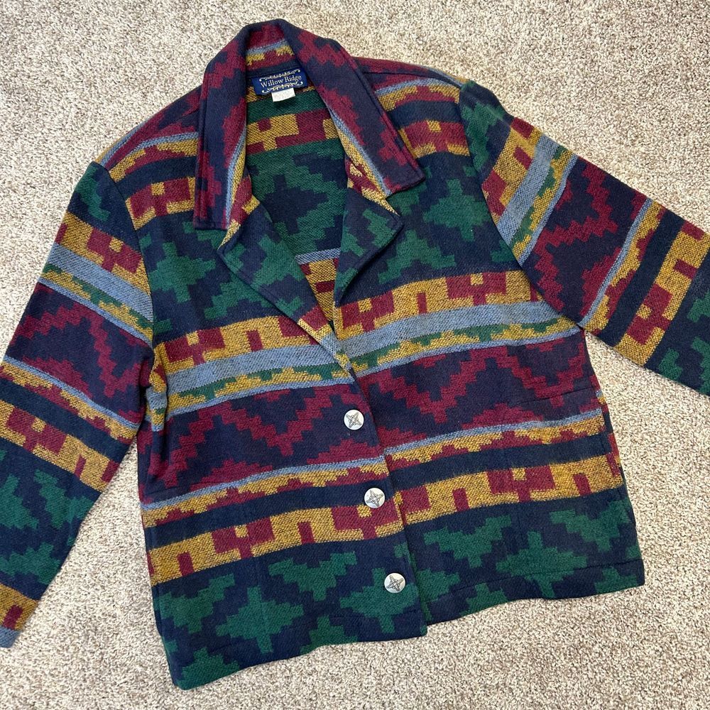 Vintage Willow Ridge Aztec Southwestern Blazer Women Size 14 Petite Made In USA‎